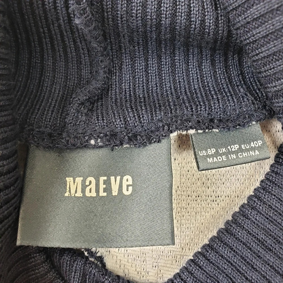 Maeve Anthropology Midi Sweater Dress Sz 8P Ryder Jacquard Turtleneck Navy Blue - Picture 9 of 12